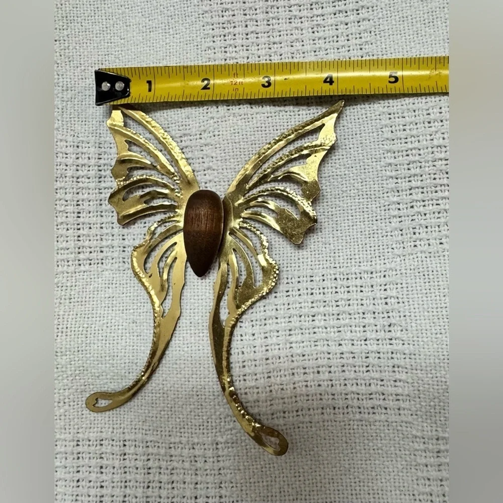 VTG MCM Brass wood butterfly wall decor 3 PCS